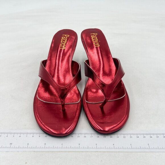 Pazzion Red Fashion Open Toe Kitten Heel Flip Flops Low Heeled Thong Sandal Shoe - Picture 3 of 8